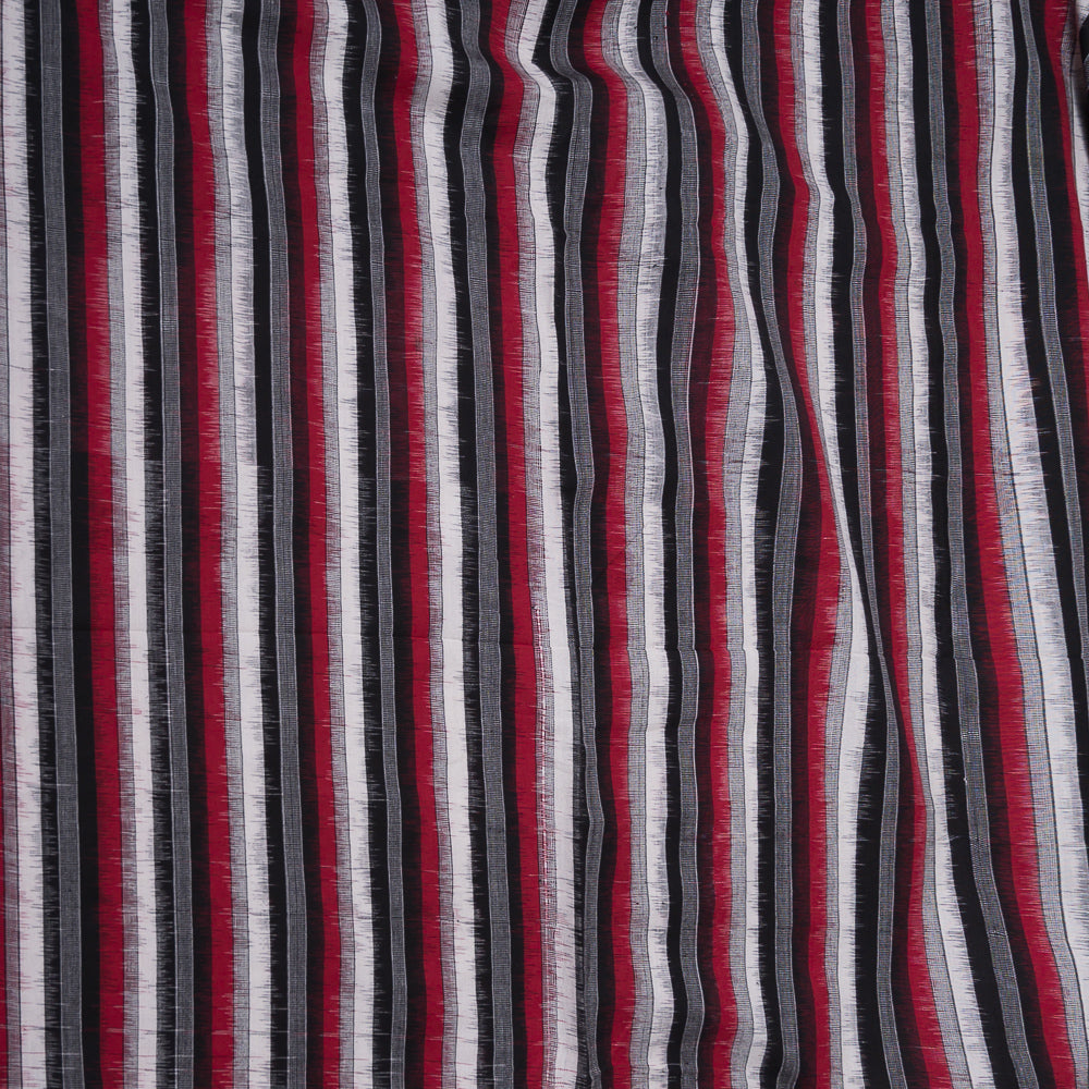 Red, Black & White Stripe Handwoven Cotton Double Ikat (Sku: IKK-520)