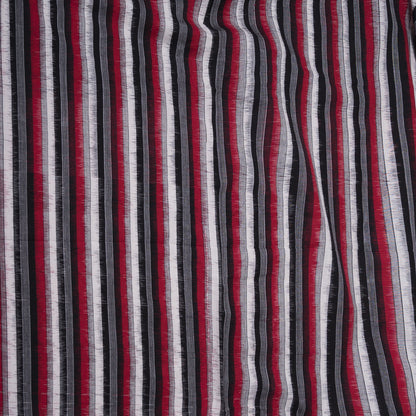 Red, Black & White Stripe Handwoven Cotton Double Ikat | SKU: IKK-520