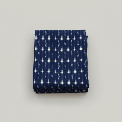 Blue & White Handwoven Cotton Double Ikat fabric for Men's Shirt | Width: 44"
