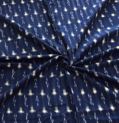 Blue Check Cotton Handloom Double Ikat | 1 Meter (SKU: IKK-524)