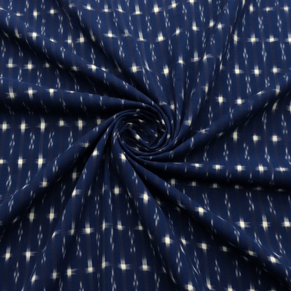 Blue & White Handwoven Cotton Double Ikat fabric for Men's Shirt | Width: 44"