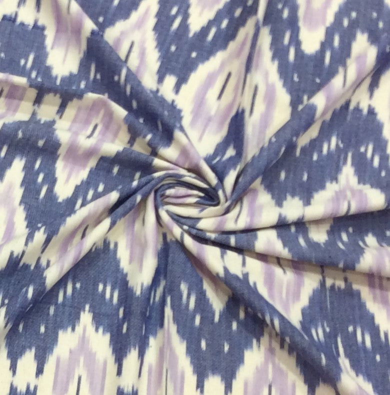 Blue, White Handloom Cotton Thick Ikat (Width: 44 inches or 112 cm)