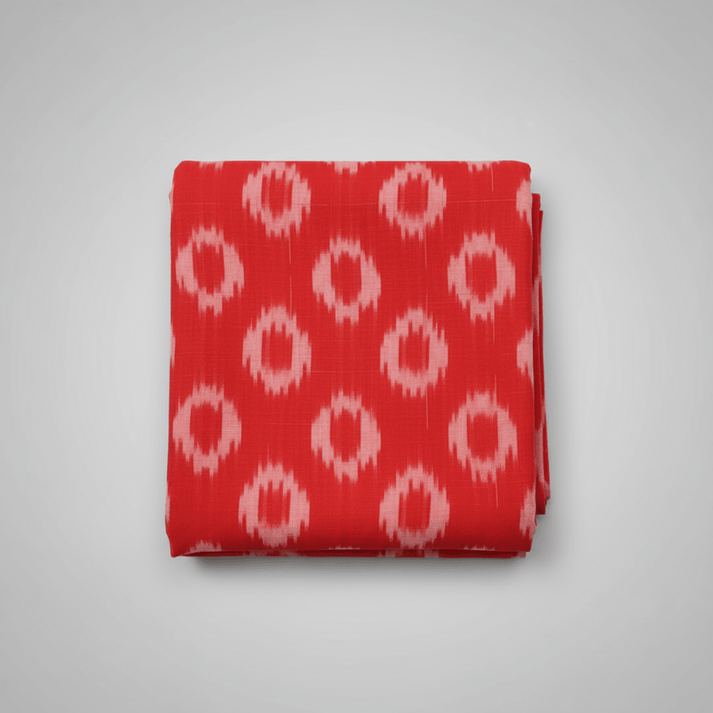 Red, Circle Cotton Handloom Ikat Fabric for Dress Material | Width: 44"