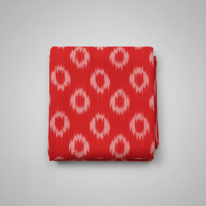 Red, Circle Cotton Handloom Ikat Fabric for Dress Material | Width: 44"