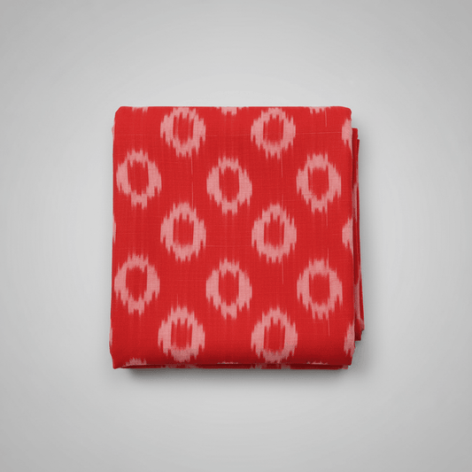 Red, Circle Cotton Handloom Ikat Fabric for Dress Material | Width: 44"