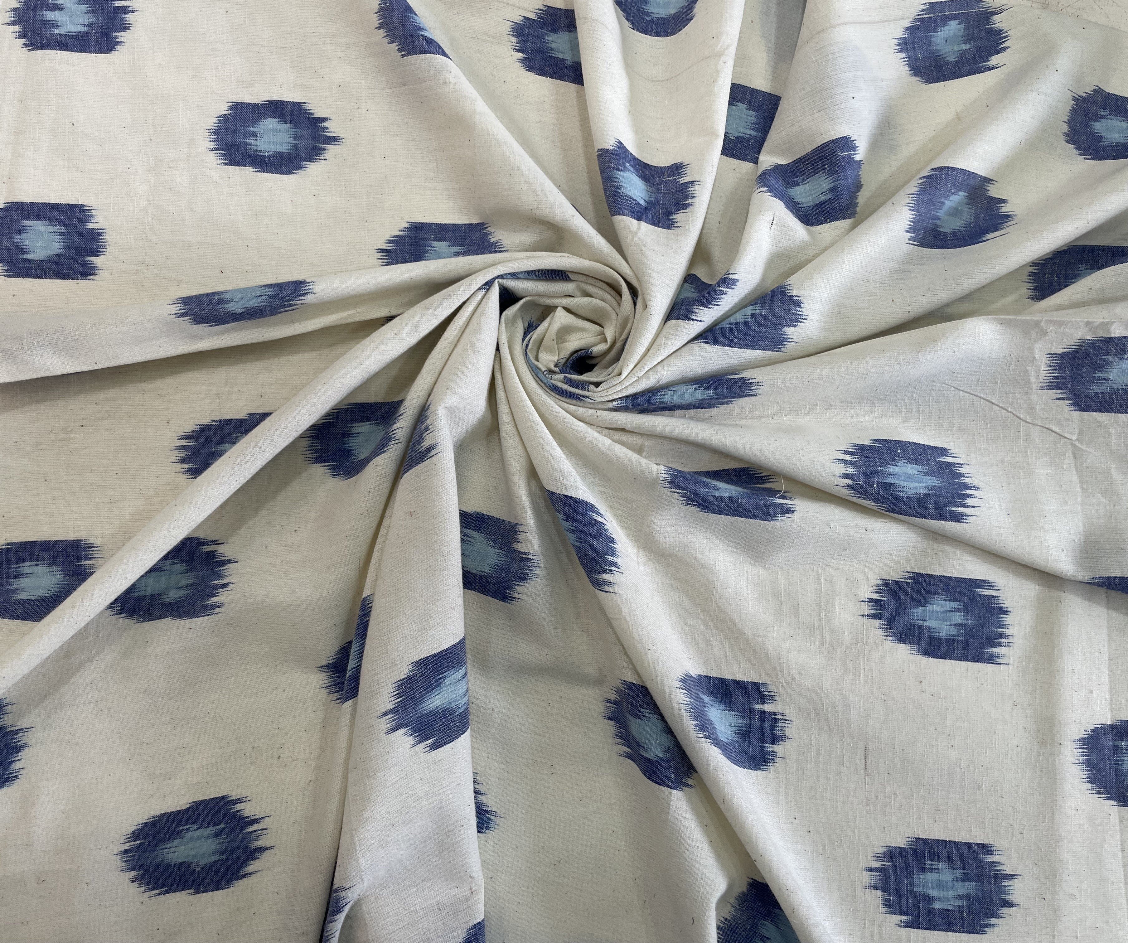 Blue & White Circle Dot Cotton Handloom Ikat (Sku: IKK-548)