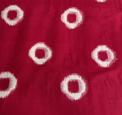 Red & White Circle Handwoven Cotton Double Ikat | 1 Meter (Sku: IKK-553)