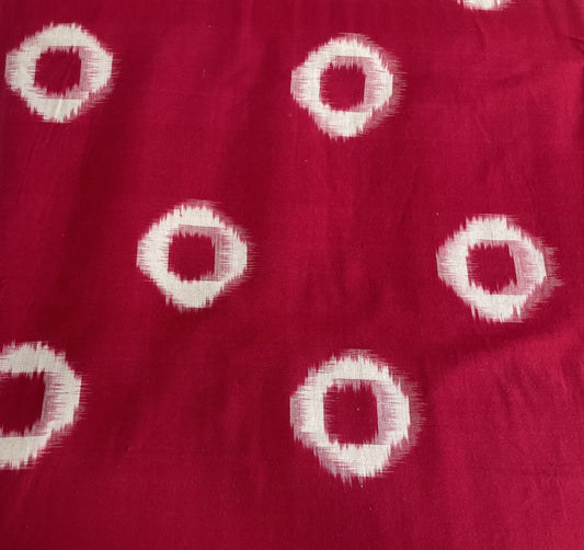 Red & White Circle Handwoven Cotton Double Ikat (Sku: IKK-553)