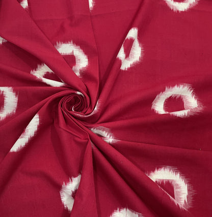 Red & White Circle Handwoven Cotton Double Ikat | 1 Meter (Sku: IKK-553)