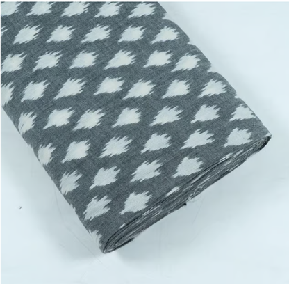 Grey & White Fine Quality Cotton Handloom Ikat Fabric for Dresses | Width: 44"