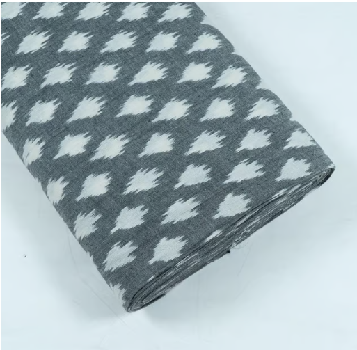 Grey & White Fine Quality Cotton Handloom Woven Ikat (Sku: IKK-556)