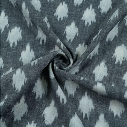 Grey & White Fine Quality Cotton Handloom Ikat Fabric for Dresses | Width: 44"