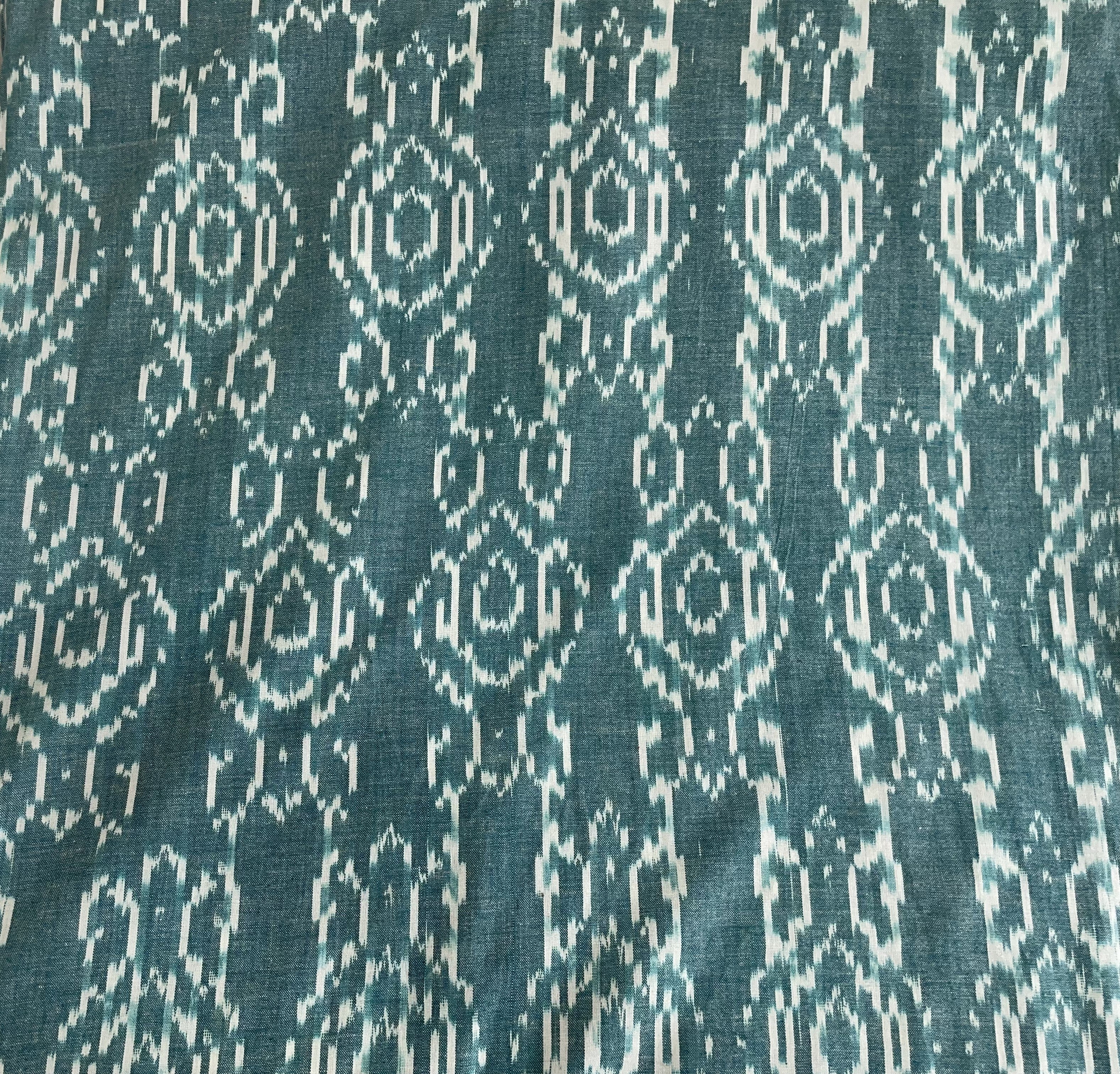 Green & White Fine Quality Cotton Handloom Woven Ikat (Sku: IKK-562)