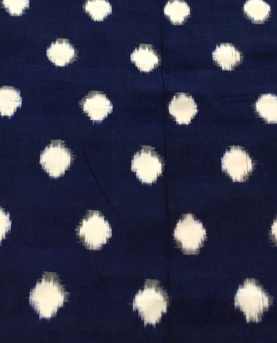 Blue & White Dot Cotton Handwoven Double Ikat (Width: 44 inches or 112 cm)