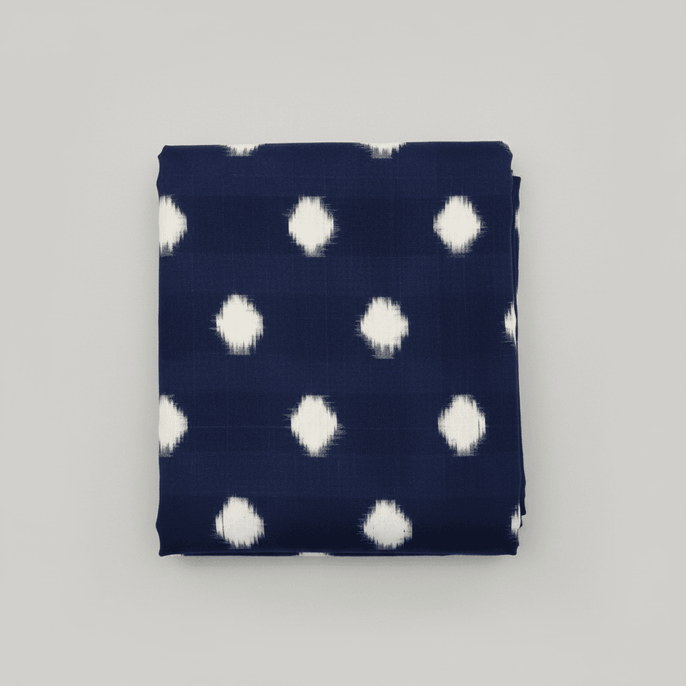 Blue & White Dot Handwoven Cotton Double Ikat Fabric for Men's Shirt | Width: 44"
