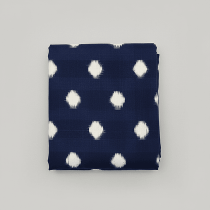 Blue & White Dot Handwoven Cotton Double Ikat Fabric for Men's Shirt | Width: 44"