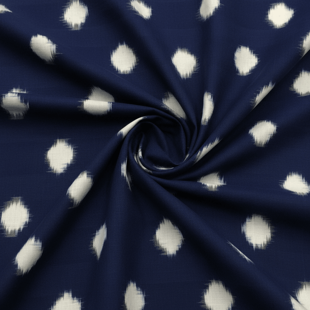 Blue & White Dot Handwoven Cotton Double Ikat Fabric for Men's Shirt | Width: 44"