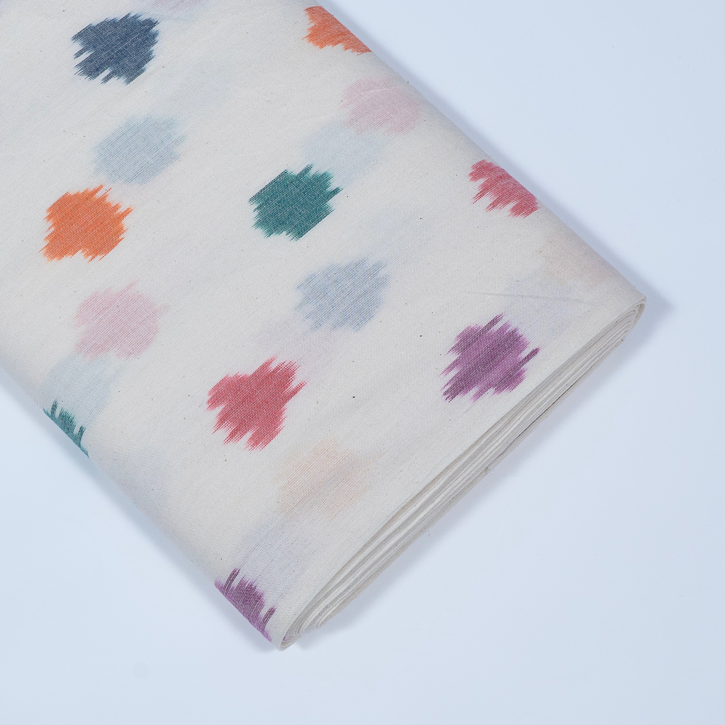 White & multi  Color Cotton Ikat Fabric