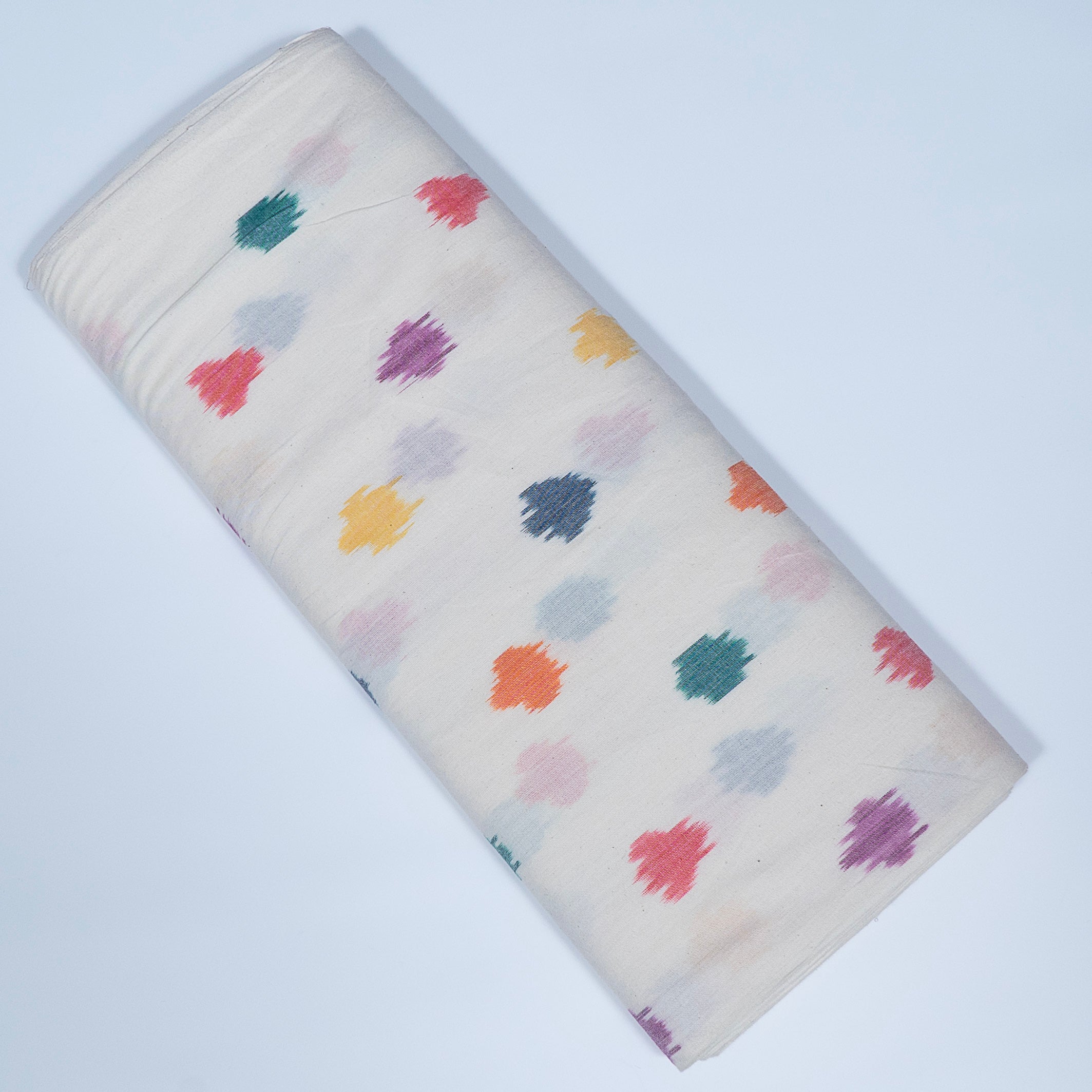 White & multi  Color Cotton Ikat Fabric