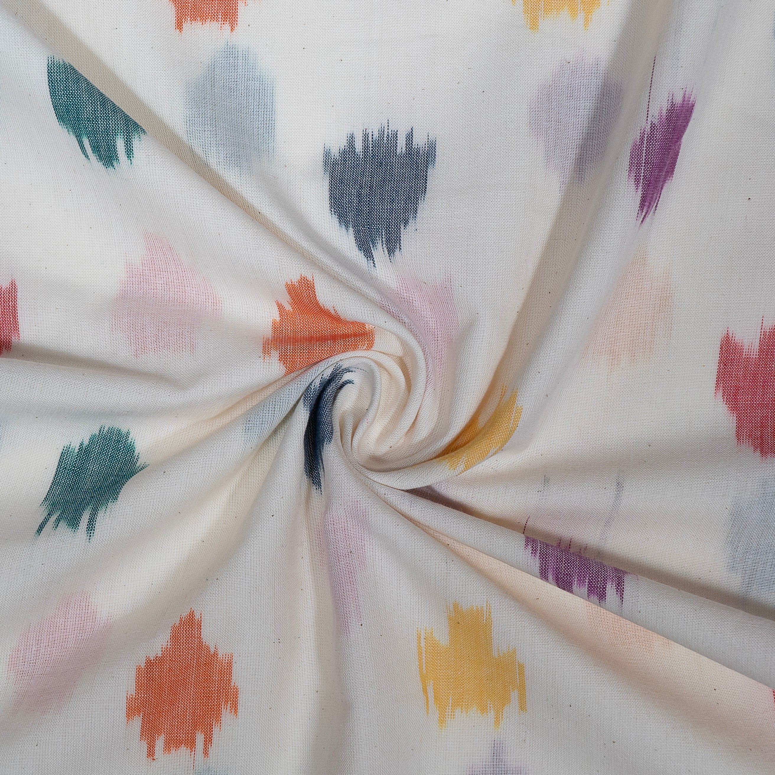 White & multi  Color Cotton Ikat Fabric