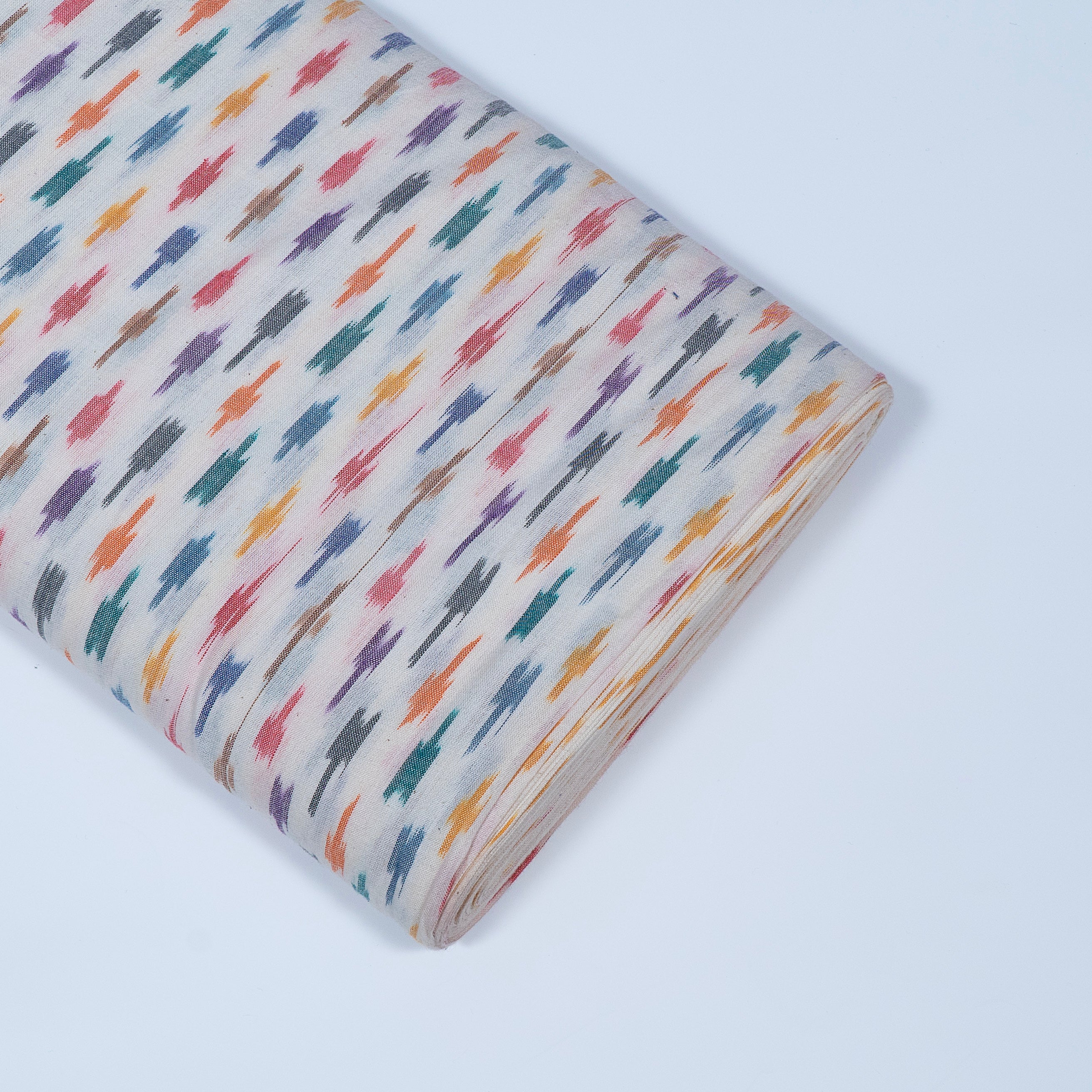 White & multi Color Cotton Ikat Fabric