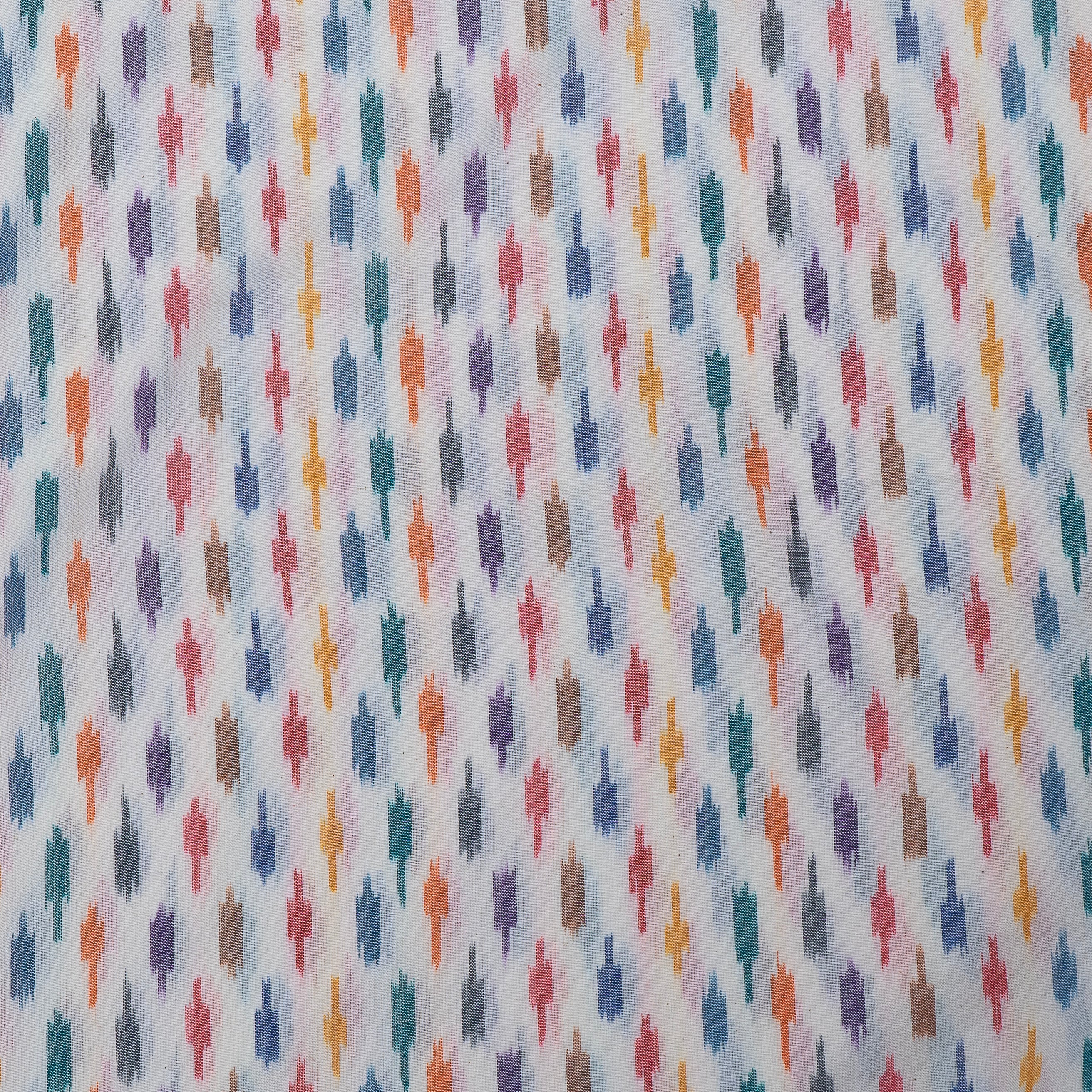 White & multi Color Cotton Ikat Fabric