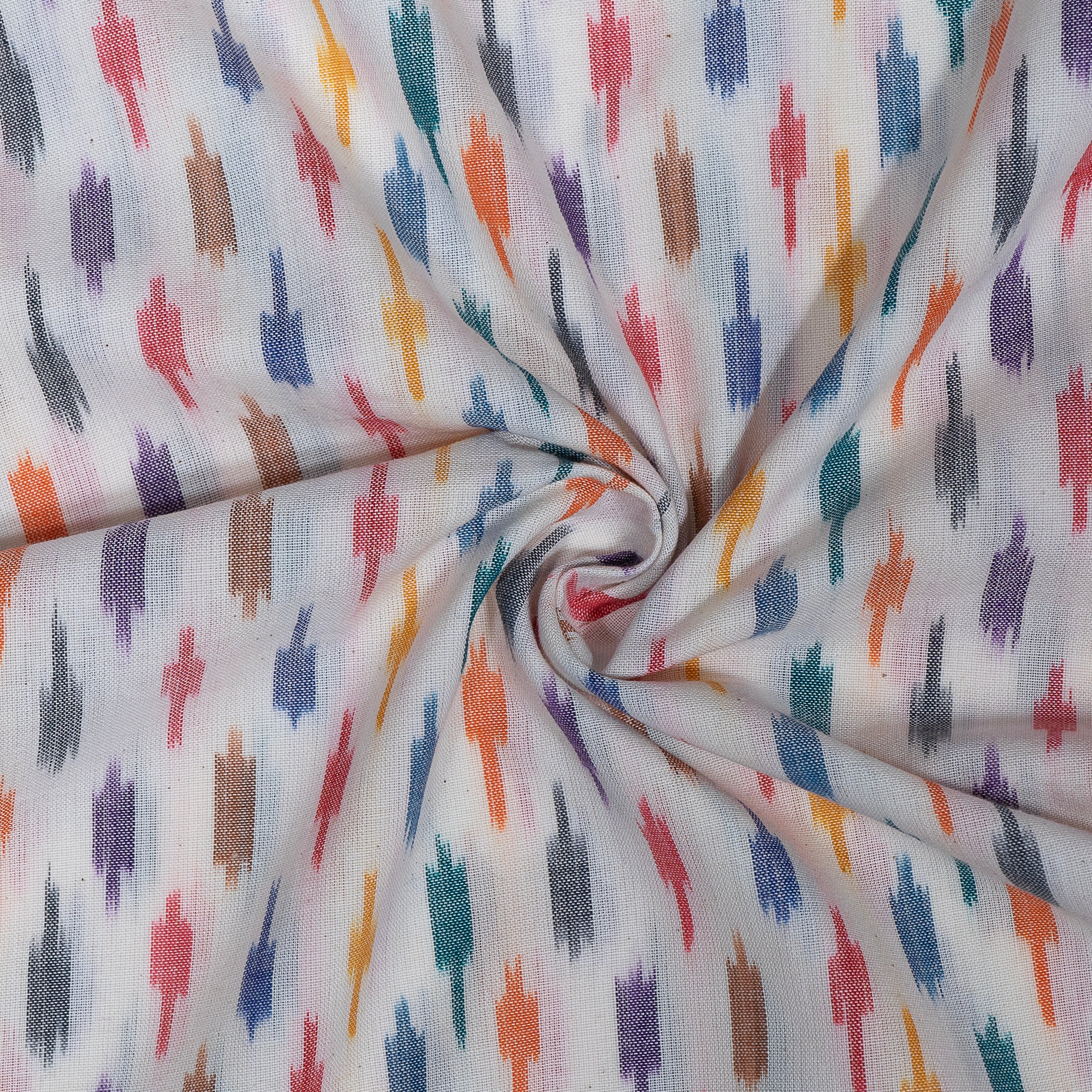 White & multi Color Cotton Ikat Fabric