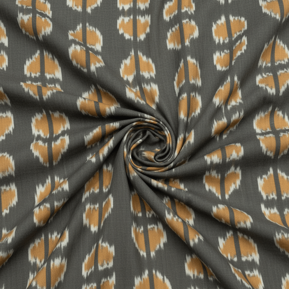 Green, Yellow Handloom Cotton Heavyweight Thick Ikat Fabric for Jackets & Upholstery | Width: 44"