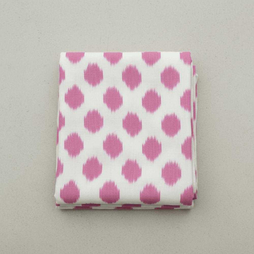 White, Pink Dot Cotton Handloom Ikat Fabric for Dress Material | Width: 44"