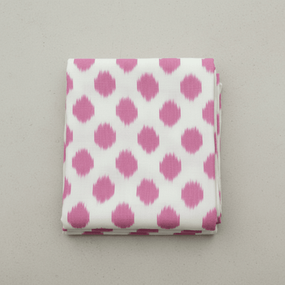 White, Pink Dot Cotton Handloom Ikat Fabric for Dress Material | Width: 44"