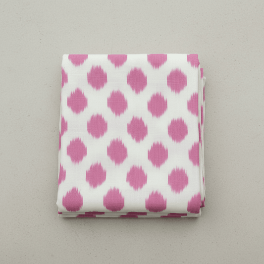 White, Pink Dot Cotton Handloom Ikat Fabric for Dress Material | Width: 44"