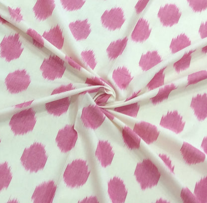 White, Pink Dot Cotton Handloom Ikat (SKU: IKK-595)