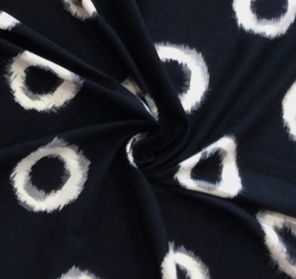 Black, White Big Circle Cotton Handloom Double Ikat | 1 Meter (SKU: IKK-603)