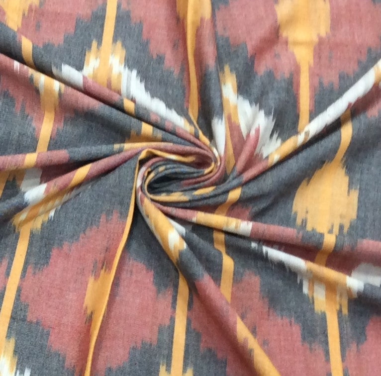 Multicolor Handloom Thick Cotton Ikat (Width: 44 inches or 112 cm)