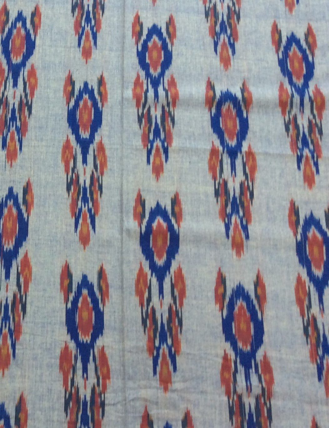 Blue Base Multicolor Big Pattern Cotton Handloom Ikat (Width: 44 inches or 112 cm)