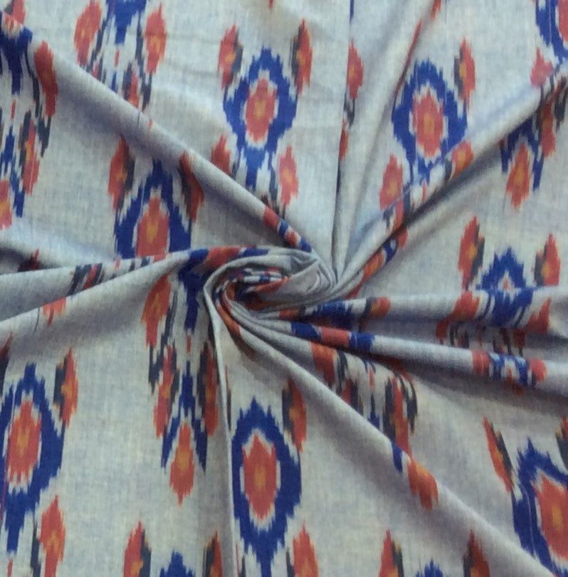 Blue Base Multicolor Big Pattern Cotton Handloom Ikat (Width: 44 inches or 112 cm)
