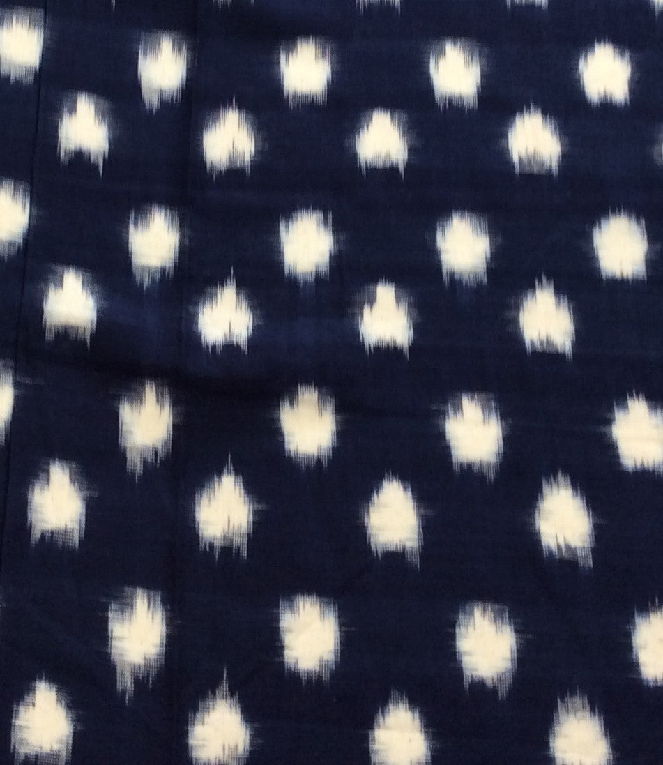 Blue & White Dot Cotton Handwoven Double Ikat (Width: 44 inches or 112 cm)