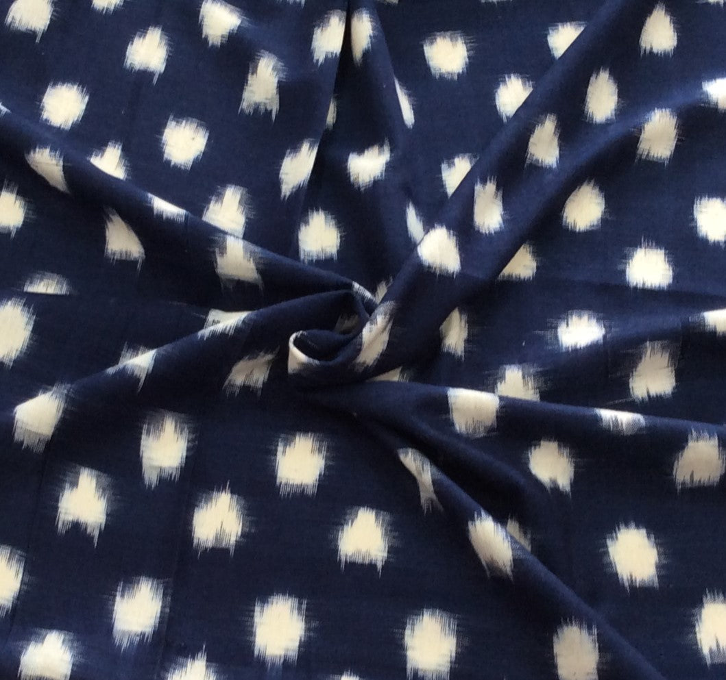 Blue & White Dot Cotton Handwoven Double Ikat (Width: 44 inches or 112 cm)