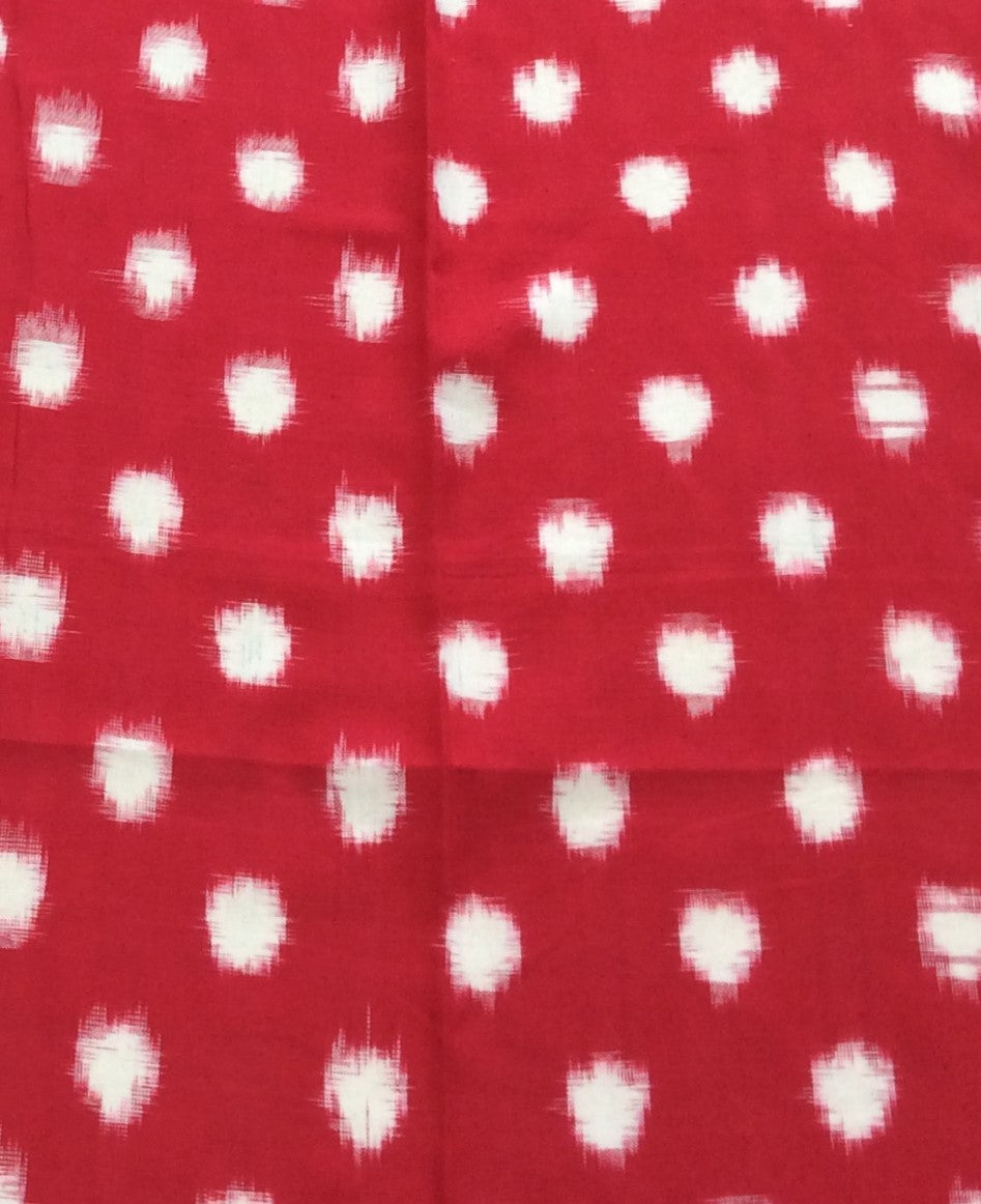 Red & White Dot Cotton Handwoven Double Ikat (Width: 44 inches or 112 cm)