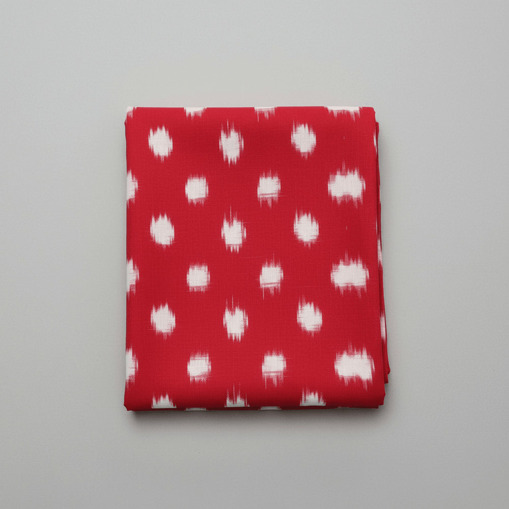 Red & White Dot Cotton Handwoven Double Ikat | SKU-IKK-615