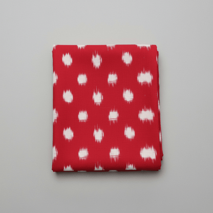 Red & White Dot Cotton Handwoven Double Ikat | SKU-IKK-615