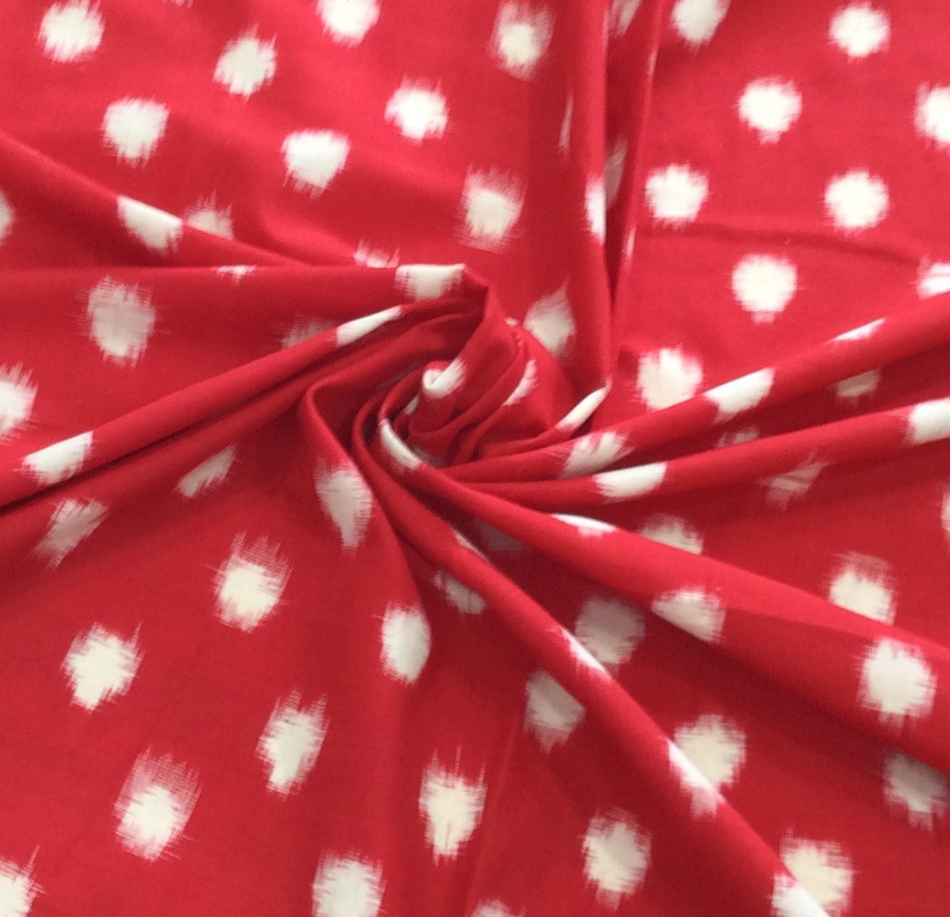 Red & White Dot Cotton Handwoven Double Ikat (Width: 44 inches or 112 cm)