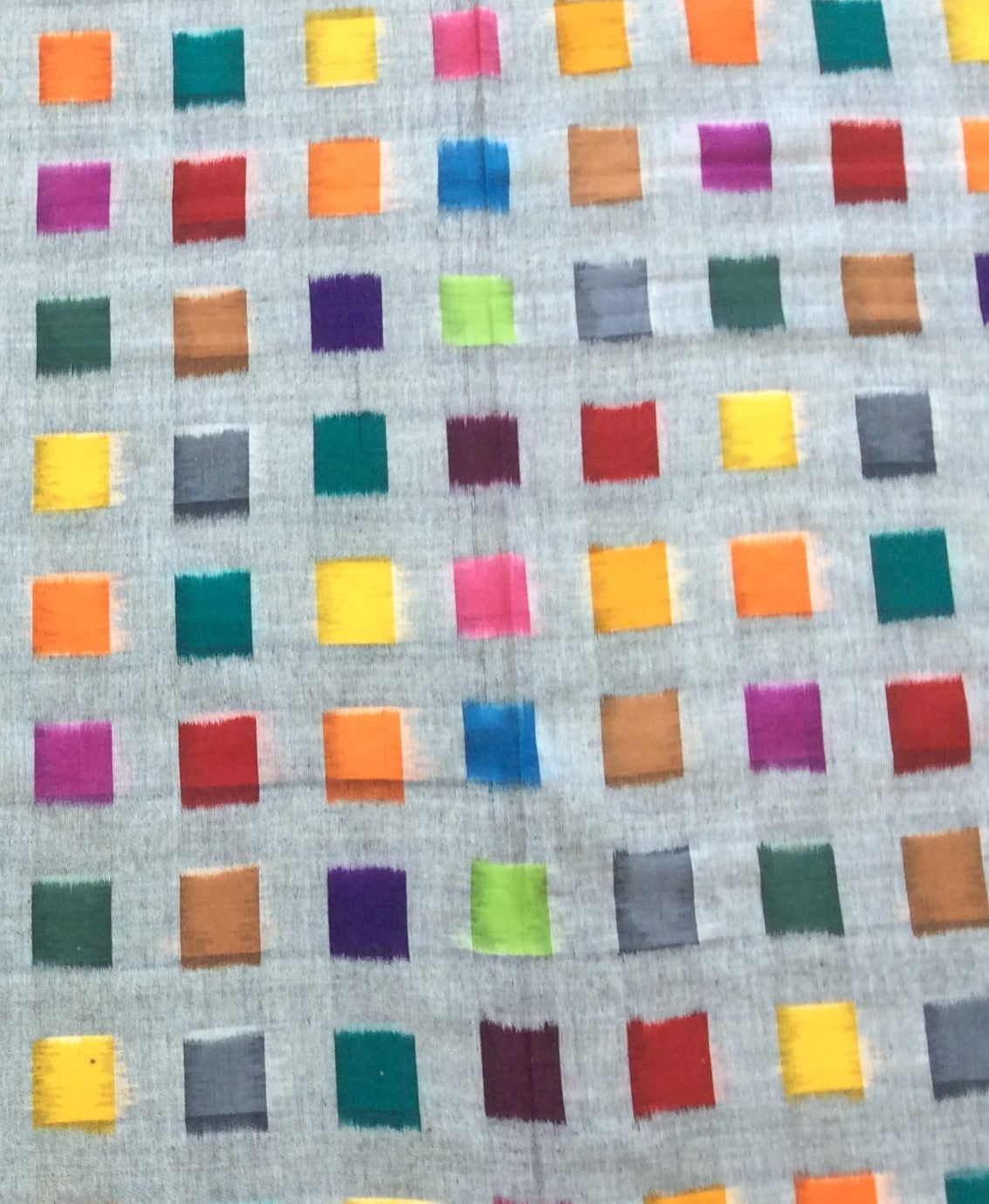 Grey Base 13 Color Squares Cotton Handwoven Double Ikat (Width: 44 inches or 112 cm)