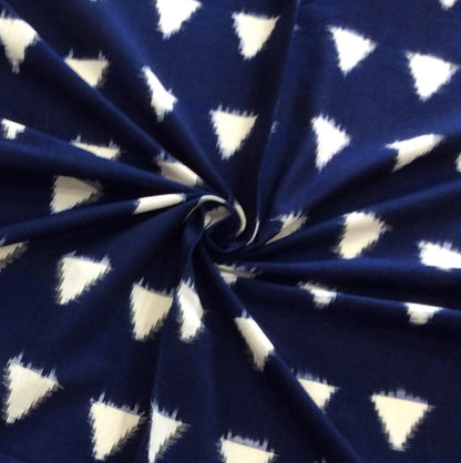 Blue, White Triangle Cotton Handloom Double Ikat | 1 Meter (SKU: IKK-619)