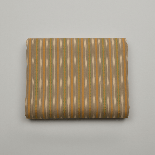 Yellow Color Cotton Dobby Handloom Ikat Fabric for Dress Material | Width: 44"
