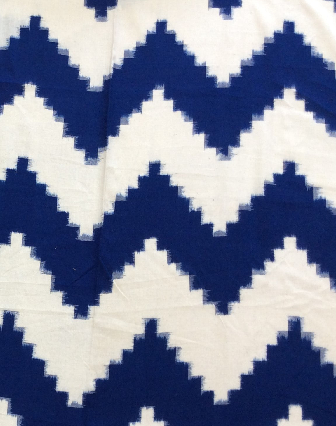 White, Blue Chevron Cotton Handloom Double Ikat (SKU: IKK-622)
