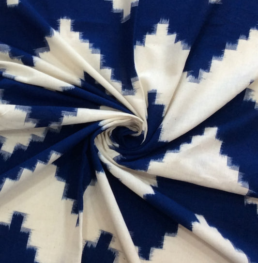 White, Blue Chevron Cotton Handloom Double Ikat (SKU: IKK-622)