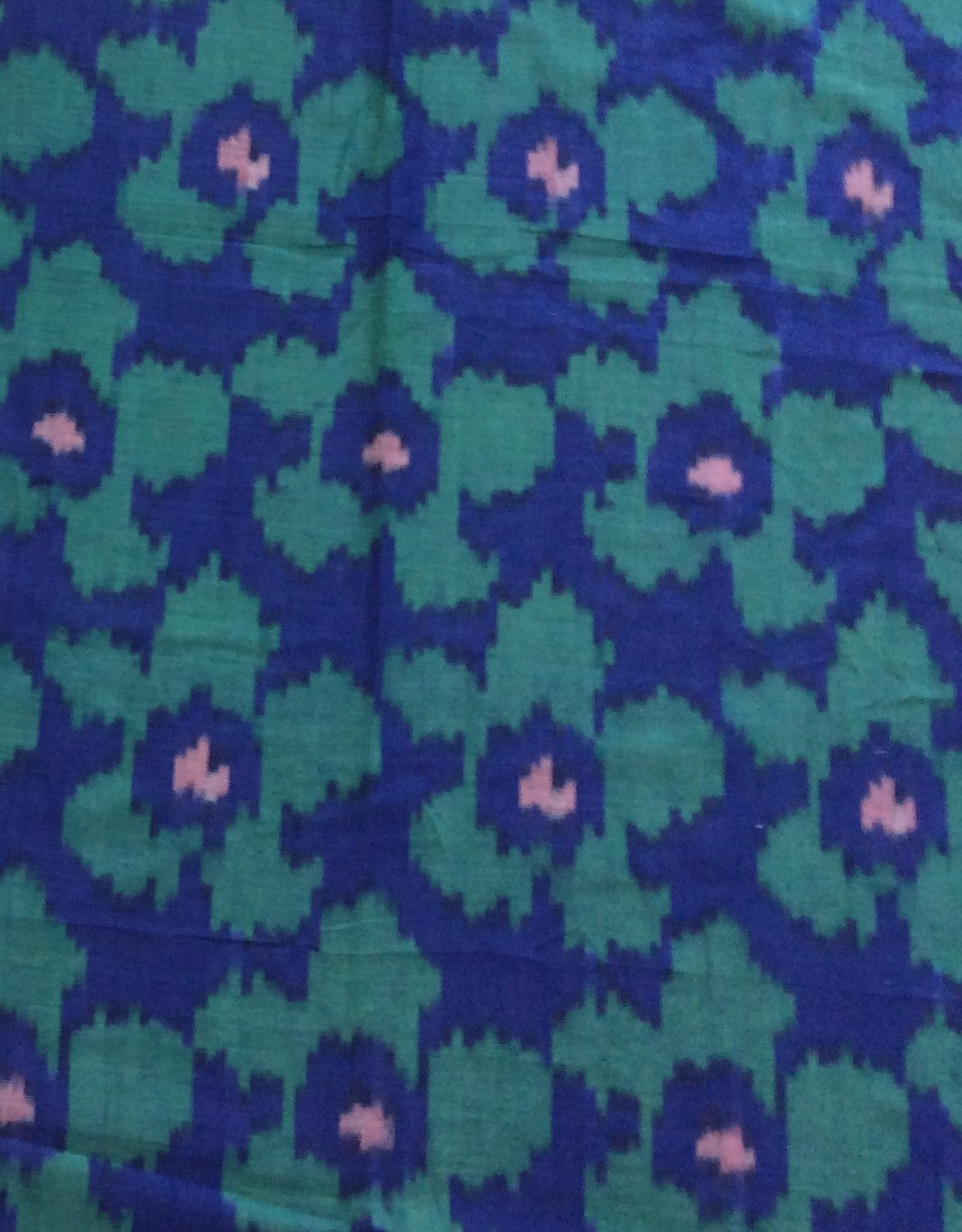 Blue, Green Floral Design Cotton Handloom Ikat (SKU: IKK-623)