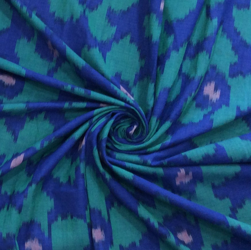 Blue, Green Floral Design Cotton Handloom Ikat (SKU: IKK-623)