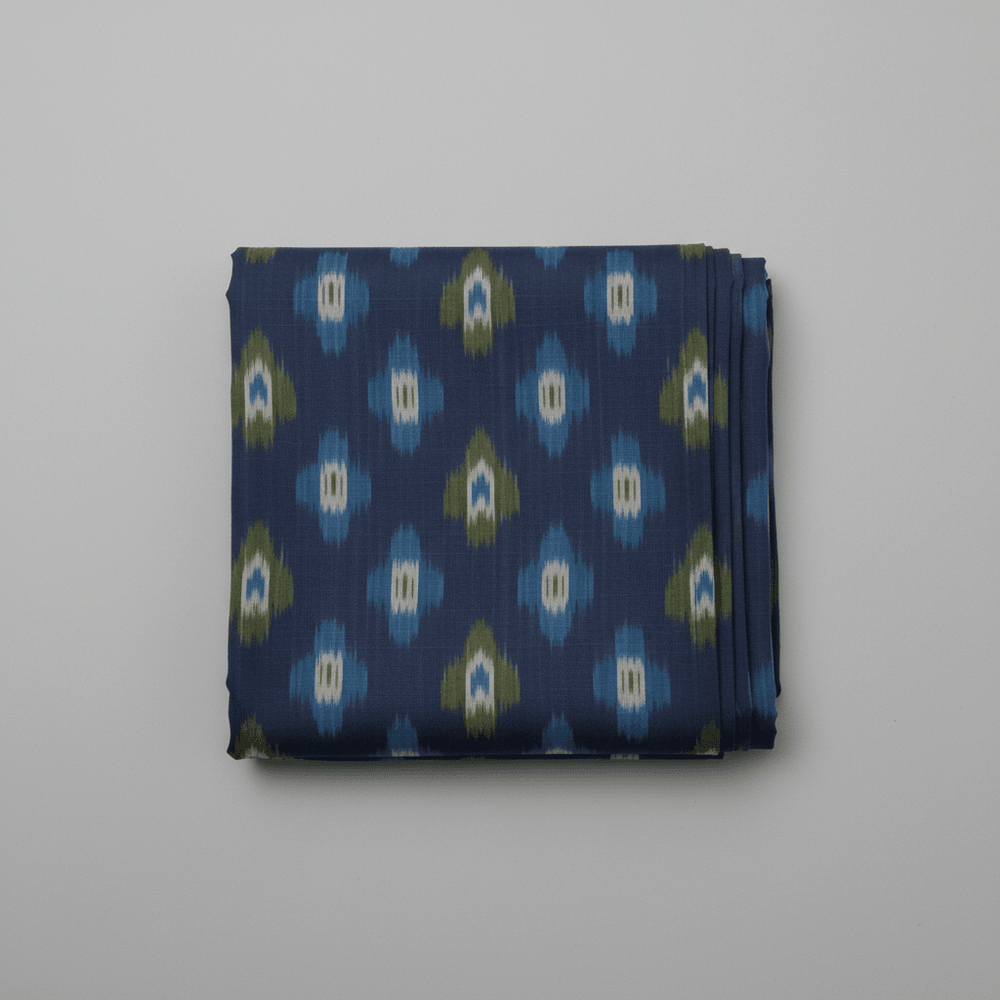 Blue & Green Fine Quality Cotton Handloom Ikat for Dress Material Fabric for Dress Material | Width: 44"